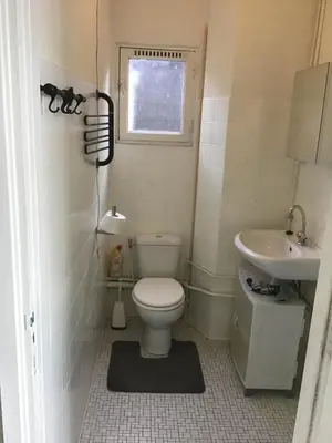 a small bathroom with a toilet and a sink at Frank’s and Chong’s excellent location in Amsterdam