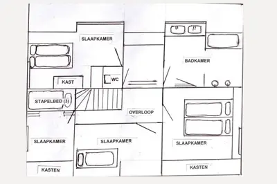 a drawing of a floor plan of a house at 30 steps to sand.. Light and spacious family villa in Zandvoort