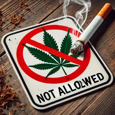a sign with a marijuana not allowed sign and a cigarette at B&B Sabai Sabai Amsterdam in Amsterdam