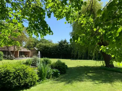 a garden with a tree and a fountain at De Duinlopers - Studio appt Bries - Strand, duinen en nabij cultuur steden in Castricum
